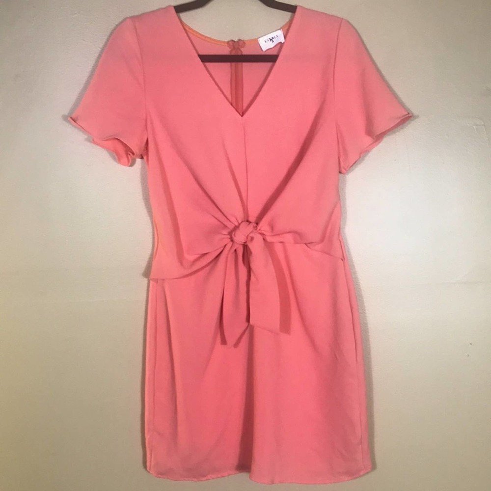 Everly Dress Womens Small Coral Mini Front Tie Short Sleeves V Neck